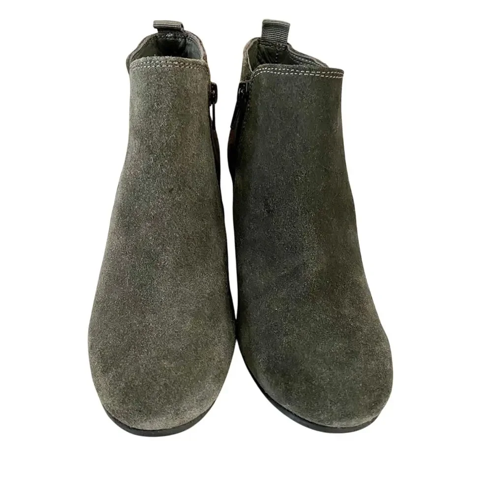 DUNE LONDON Perdy boots women's 6 gray suede leather side zip block heel ankle